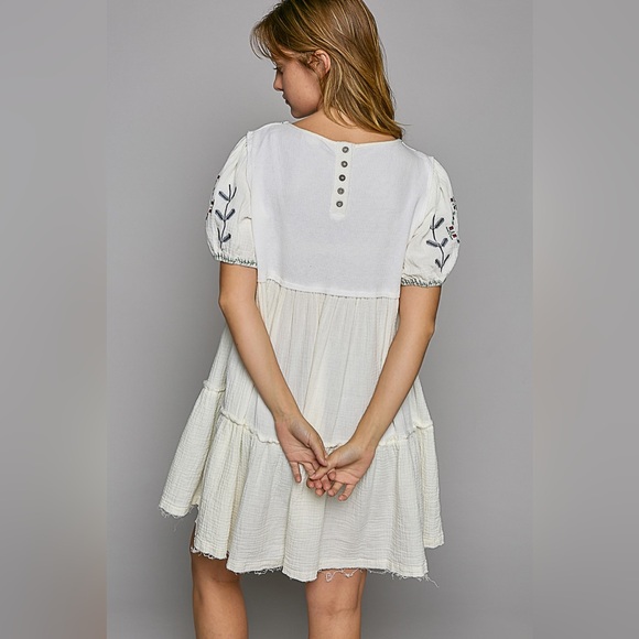 44. POL 🛑 COST!LAST 1!! Midi Dress White Embroidered Aztec Gauze tunic - Picture 7 of 8